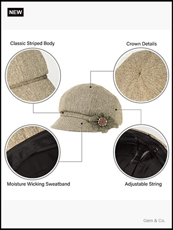 Womens Newsboy Cap Visor Hat Cotton Linen Adjustable Lightweight UPF 50+